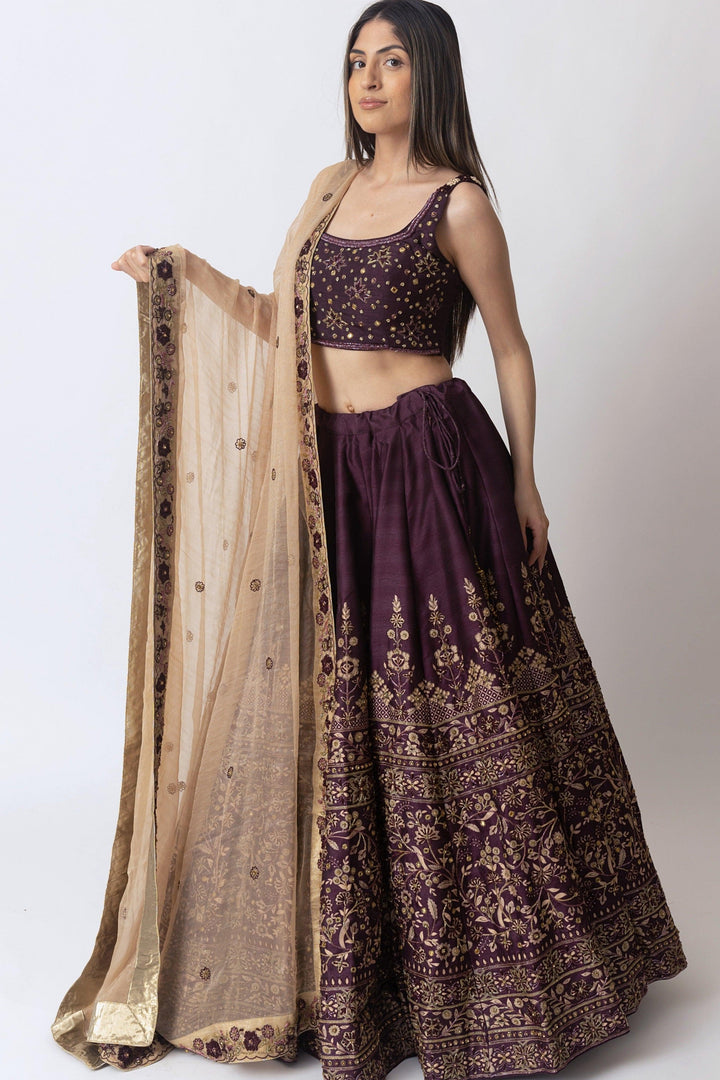 Avalon Wine Lehenga choli with Heavy Embroidery - Raas
