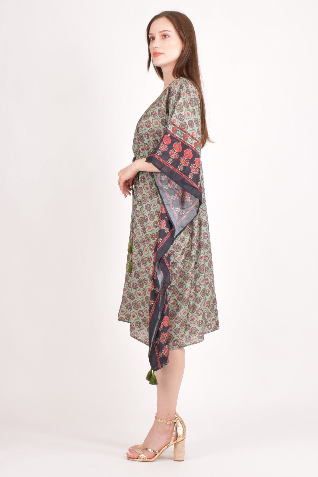 Avena Ajrakh Print Green Kaftan - Raas