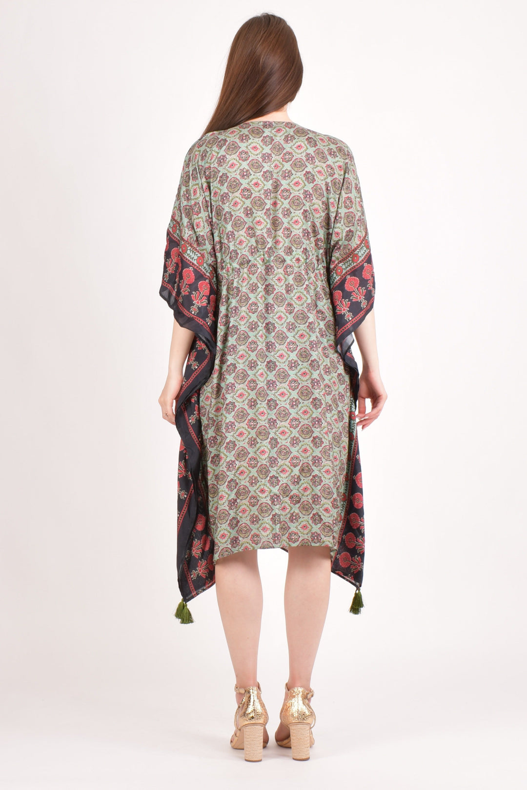 Avena Ajrakh Print Green Kaftan - Raas