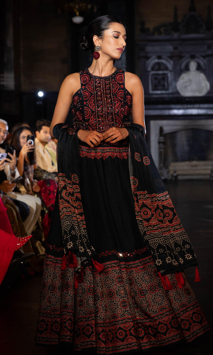 Aviva Black Lehenga with Hand Embroidered Blouse - Raas