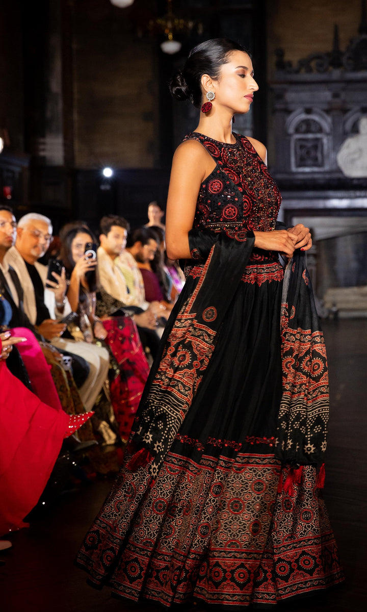 Aviva Black Lehenga with Hand Embroidered Blouse - Raas