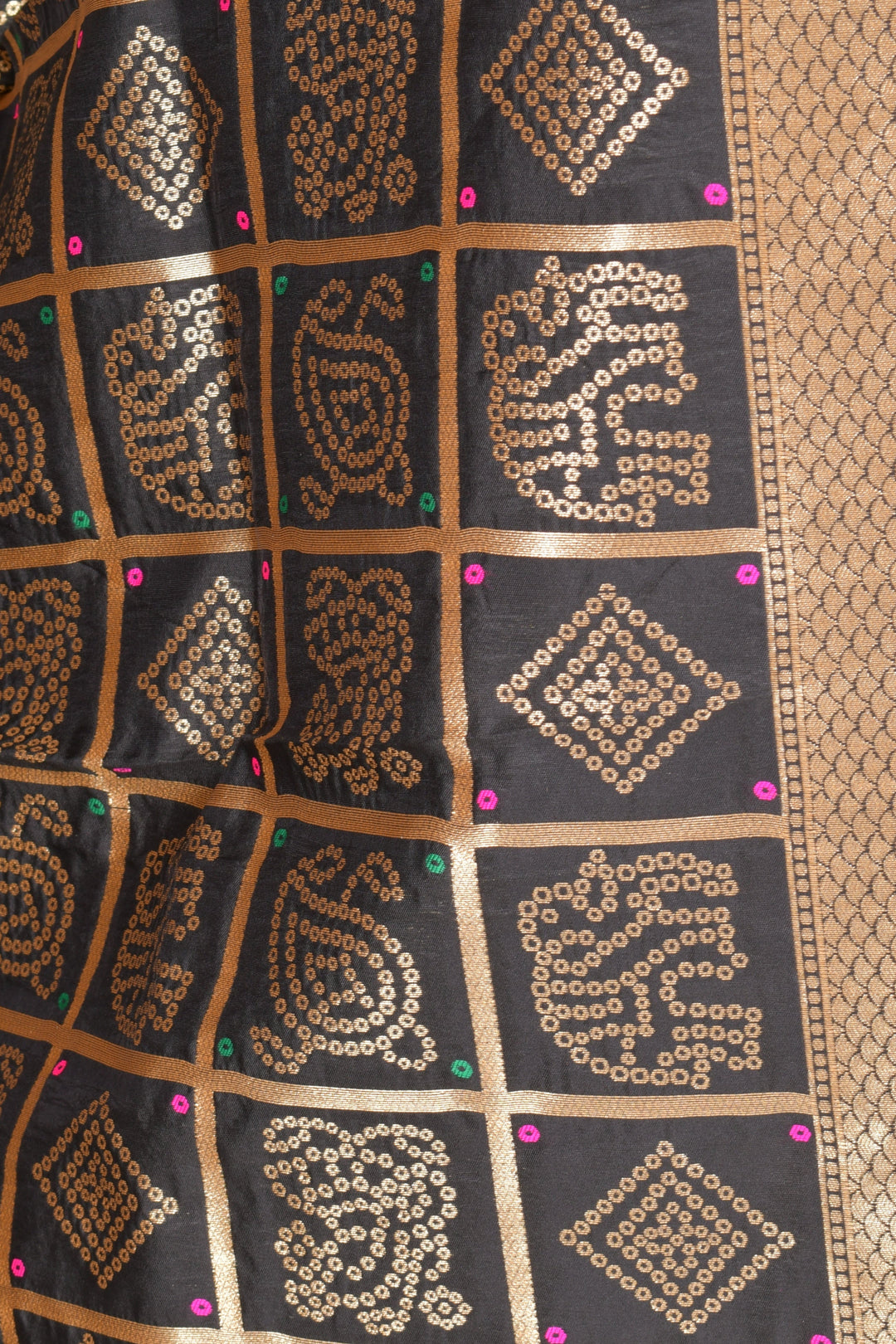Avni Black Dupatta with Golden Pattern - Raas