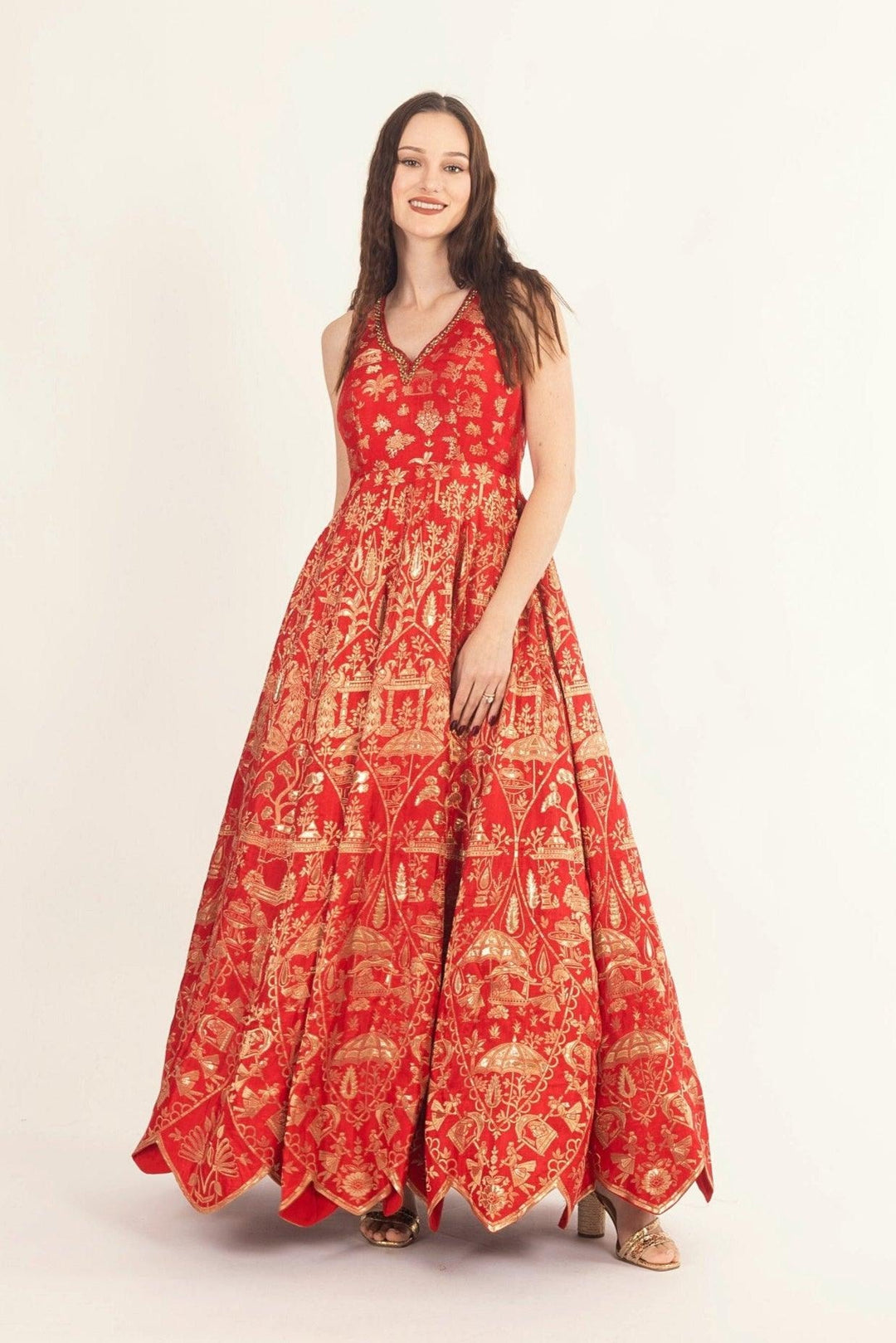 Azalea Jacquard Silk Red Gown - Raas