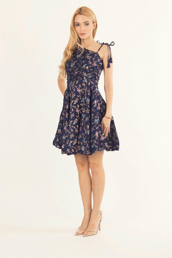 Azurine Blue One Shoulder Short Dress - Raas