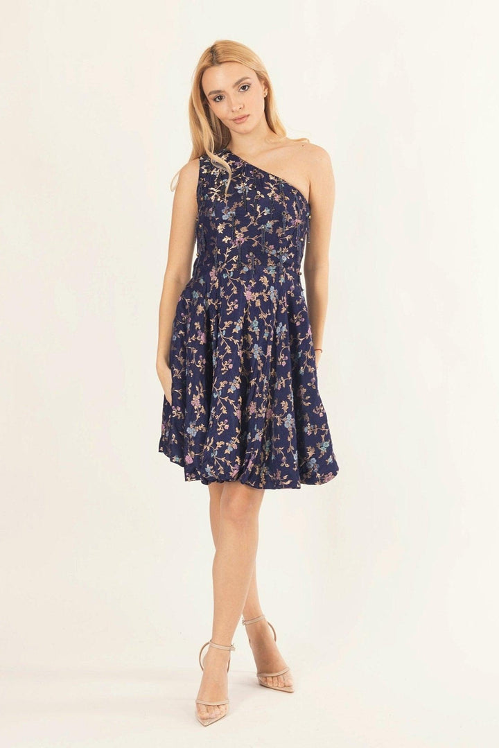 Azurine Blue One Shoulder Short Dress - Raas