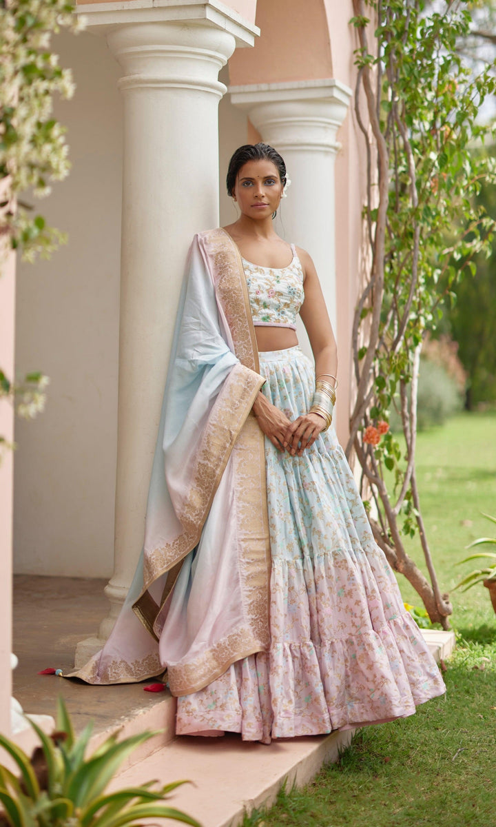 Bethany Banarasi Silk Tie Dye Lehenga with Hand Embroidered Blouse - Raas