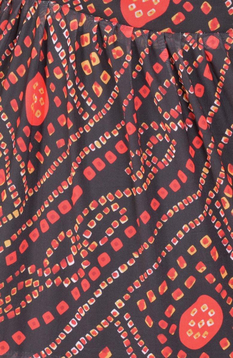 Black Bandhani Print Bell Sleeve Tiered Midi Dress dresses RAAS
