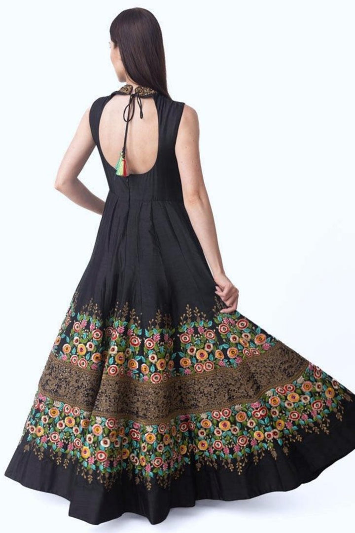 Black Gown with Floral Embroidery ANARKALI & GOWN RAAS