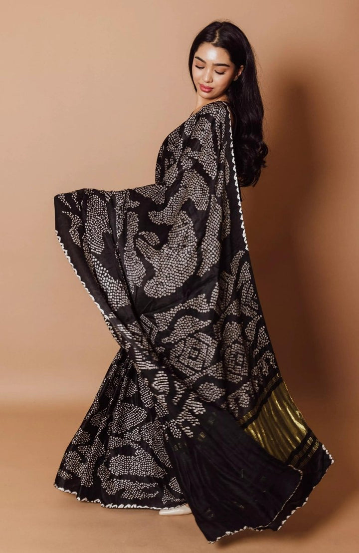 Black Hand Bandhej Gaji Silk Saree SAREES RAAS