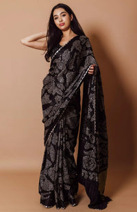 Black Hand Bandhej Gaji Silk Saree SAREES RAAS
