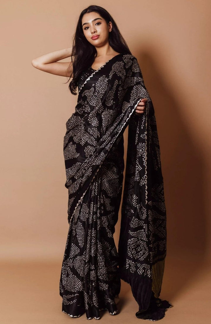 Black Hand Bandhej Gaji Silk Saree SAREES RAAS