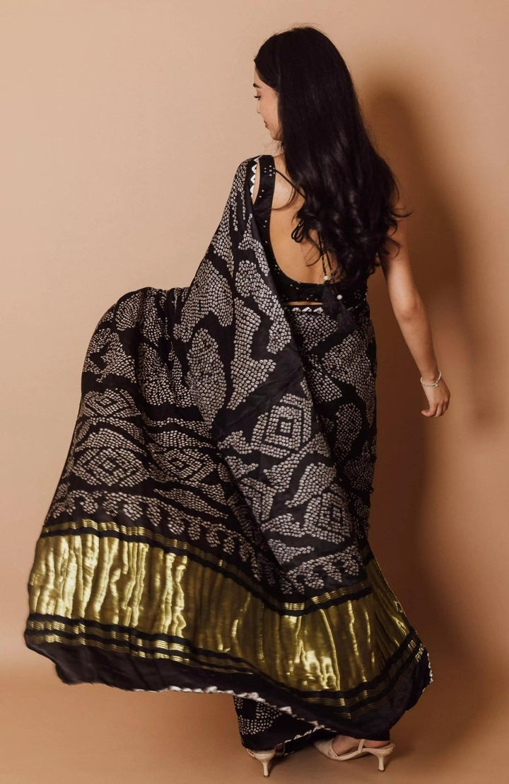 Black Hand Bandhej Gaji Silk Saree SAREES RAAS
