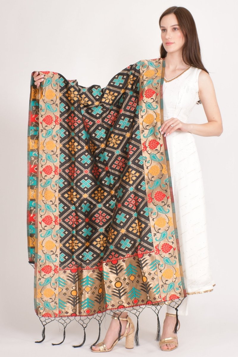 Black Jacquard Dupatta With Tassels RAAS