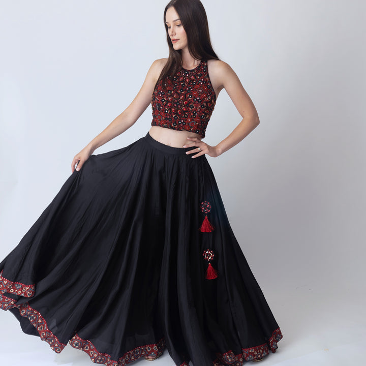 Kana Full Flare Palazzo Pants with Hand Embroidered Blouse