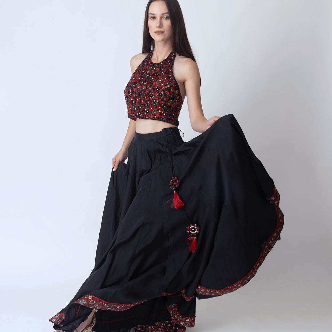 Kana full flare Palazzo pants with Hand Embroidered Blouse