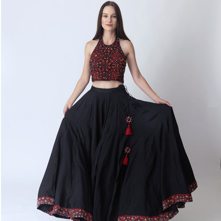 Kana Full Flare Palazzo Pants with Hand Embroidered Blouse