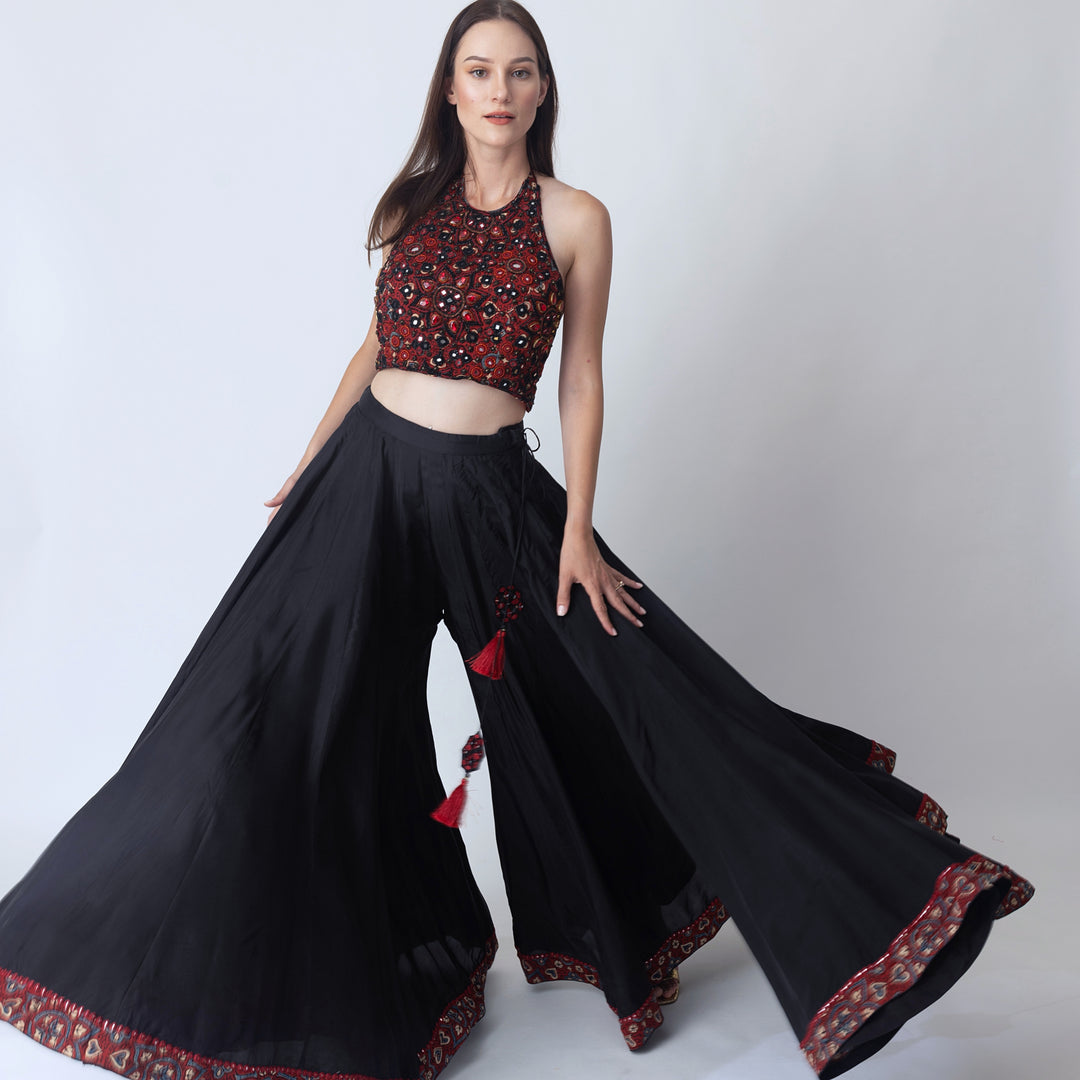 Kana Full Flare Palazzo Pants with Hand Embroidered Blouse