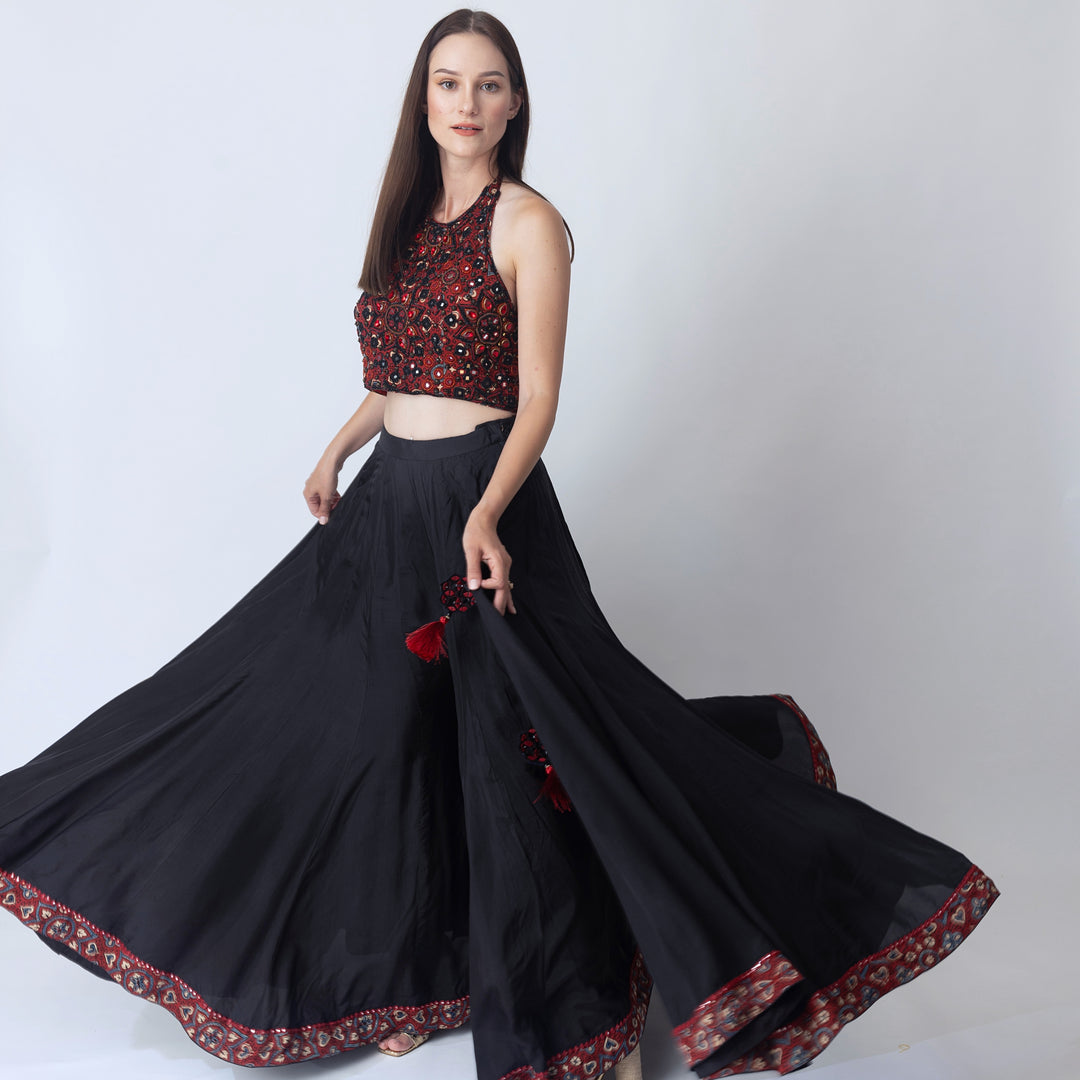 Kana Full Flare Palazzo Pants with Hand Embroidered Blouse