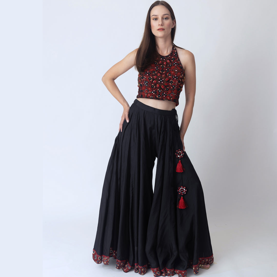 Kana full flare Palazzo pants with Hand Embroidered Blouse