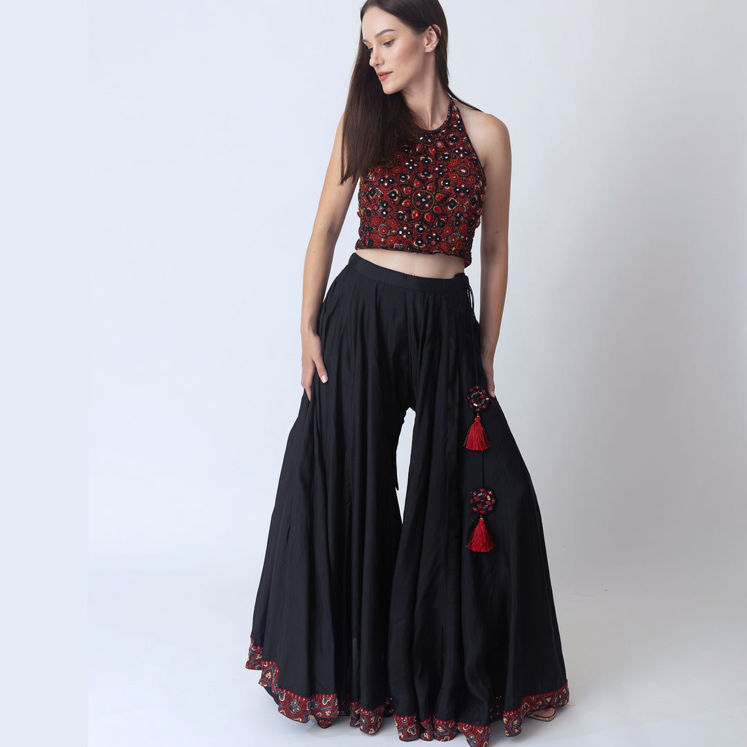 Kana Full Flare Palazzo Pants with Hand Embroidered Blouse