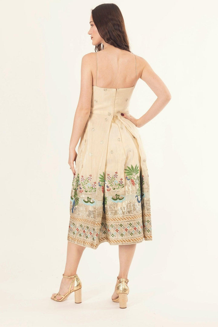 Blanche Beige Midi Dress with Embroidery - Raas
