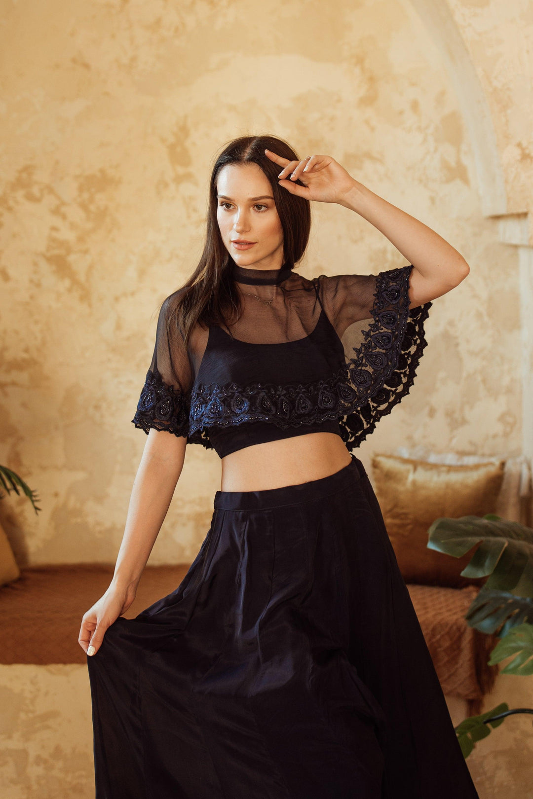 BLR1002 Arely Navy Cape and Blouse - Raas