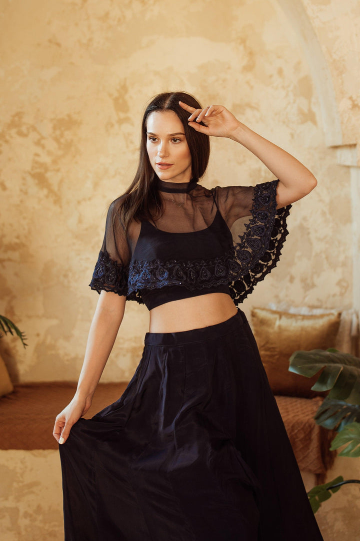 BLR1002 Arely Navy Cape and Blouse - Raas
