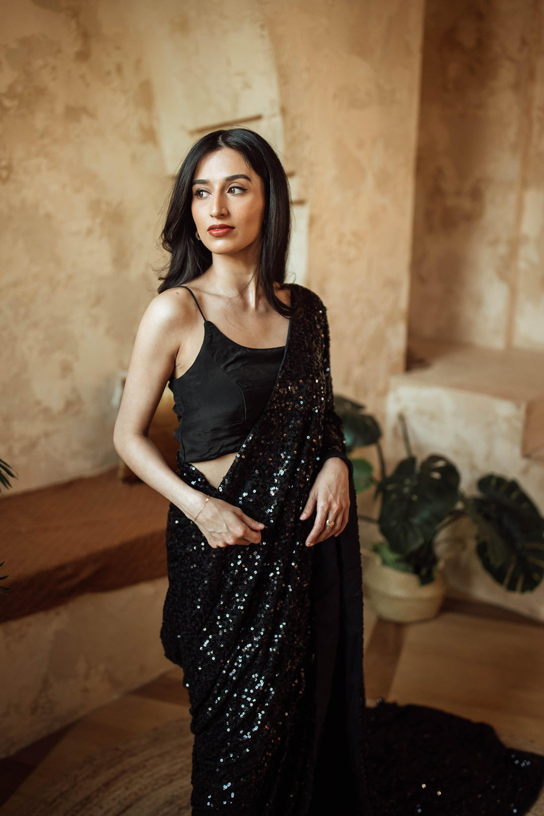 BLR1020 Kai Black Silk Chiffon Cape and Blouse - Raas