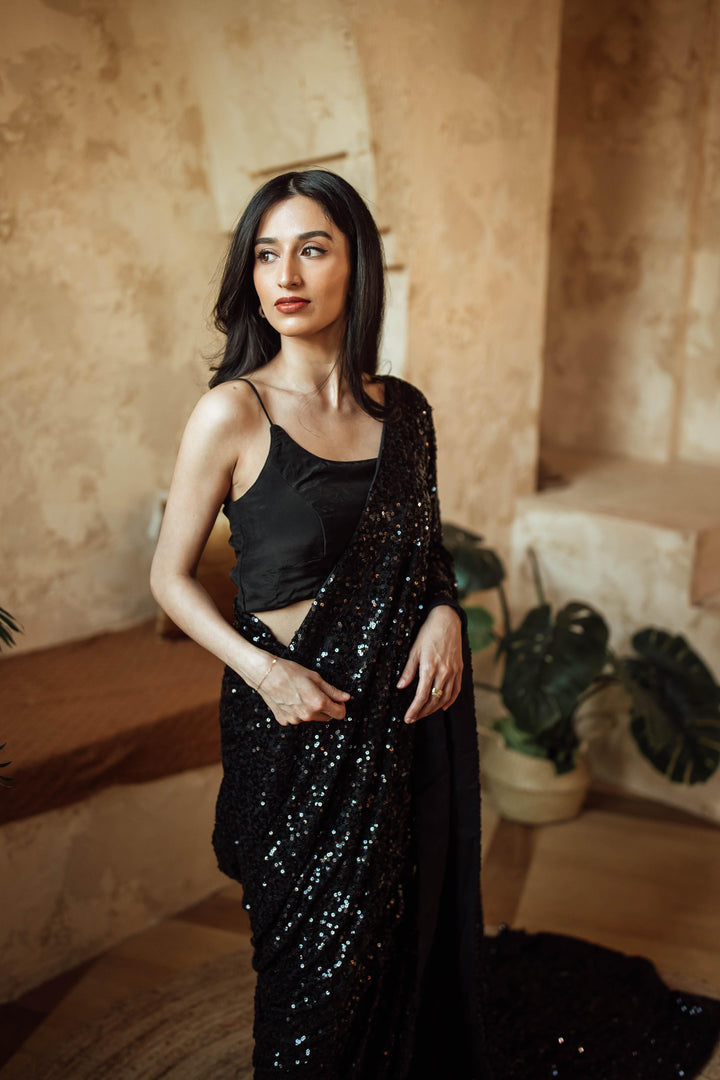 BLR1020 Kai Black Silk Chiffon Cape and Blouse - Raas
