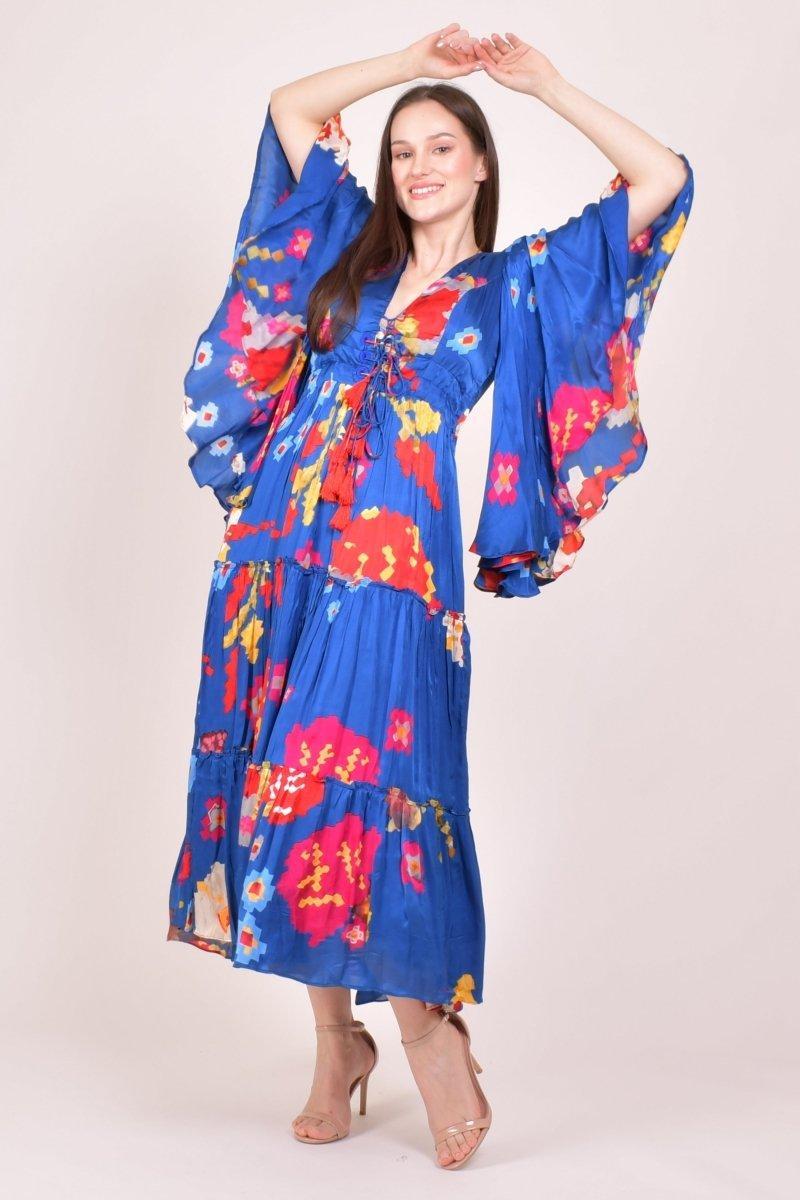 Blue Angel Sleeves Ruffle Maxi Sundress - Raas Blue Angel Sleeves Ruffle Maxi Sundress - Raas