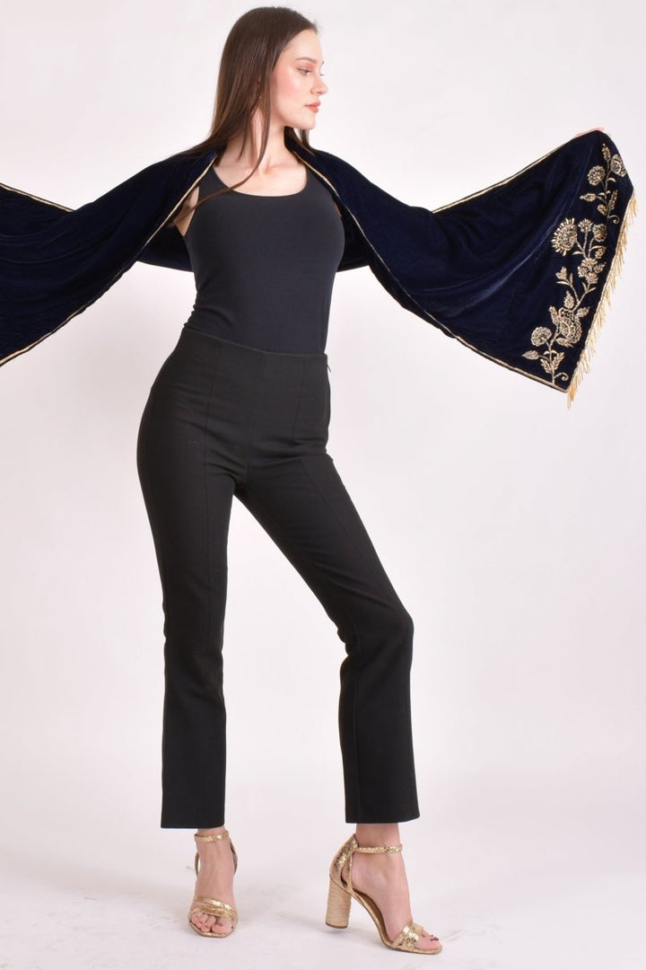 Blue Hand Embroidered Velvet Scarf scarves & stoles RAAS