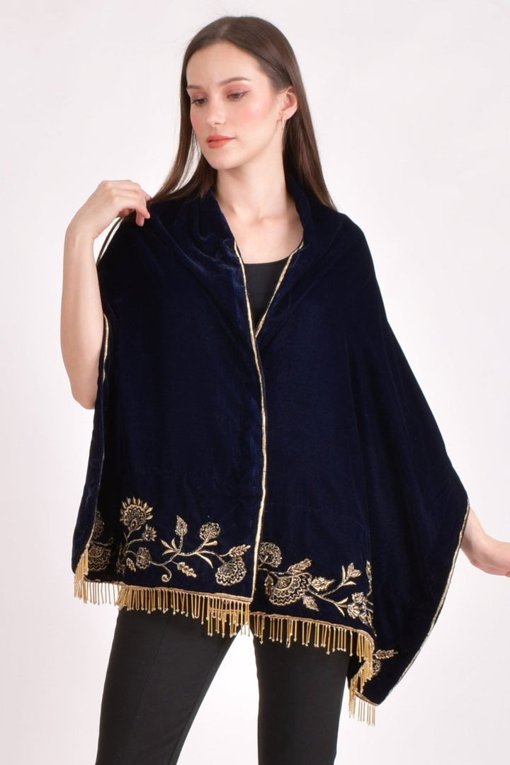 Blue Hand Embroidered Velvet Scarf scarves & stoles RAAS