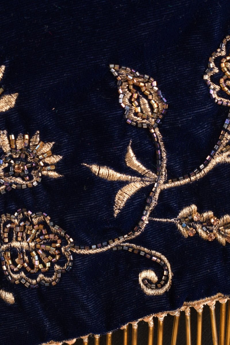 Blue Hand Embroidered Velvet Scarf scarves & stoles RAAS