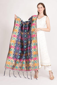 Blue Jacquard Polyester Dupatta With Tassels RAAS