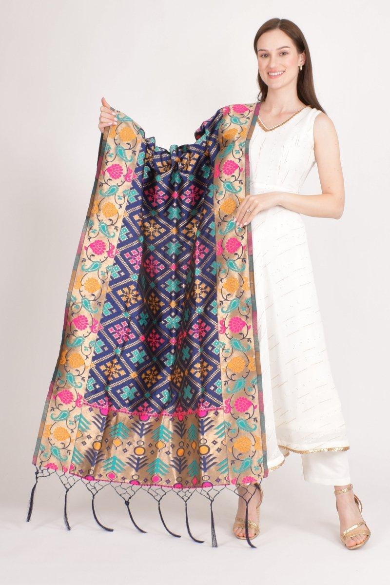Blue Jacquard Polyester Dupatta With Tassels RAAS