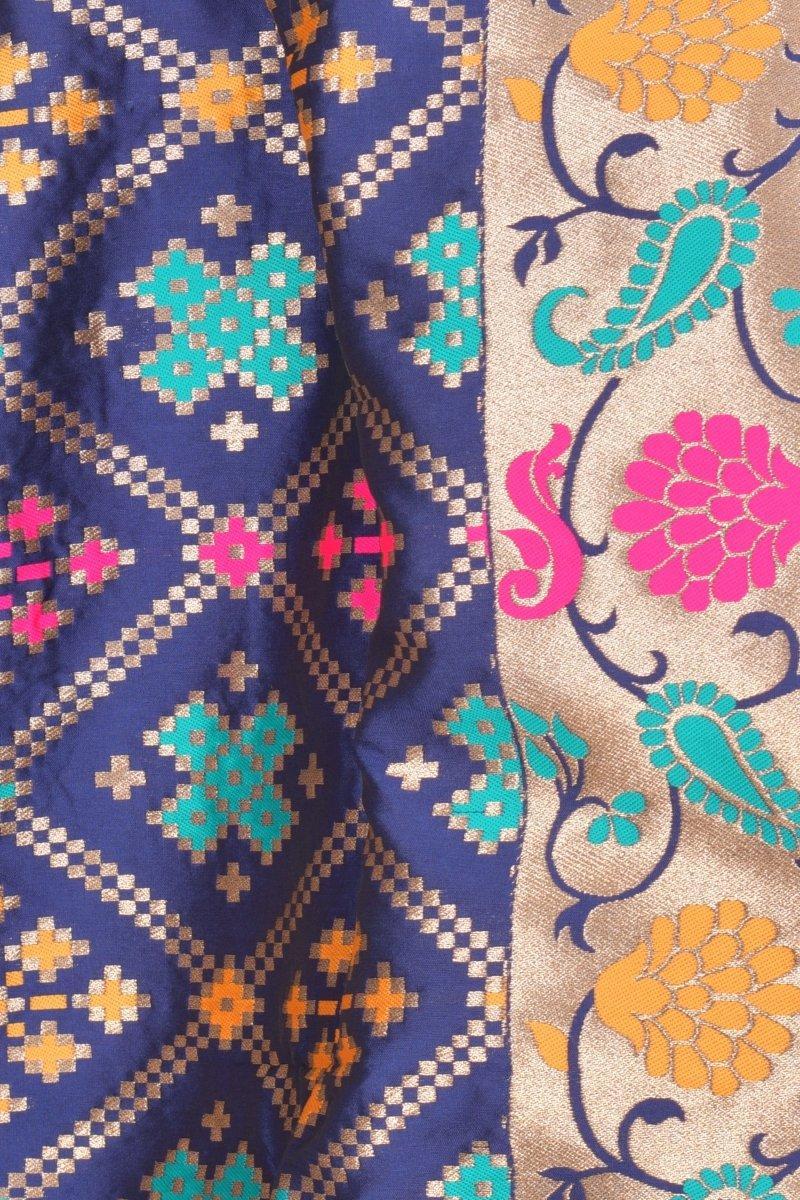Blue Jacquard Polyester Dupatta With Tassels RAAS