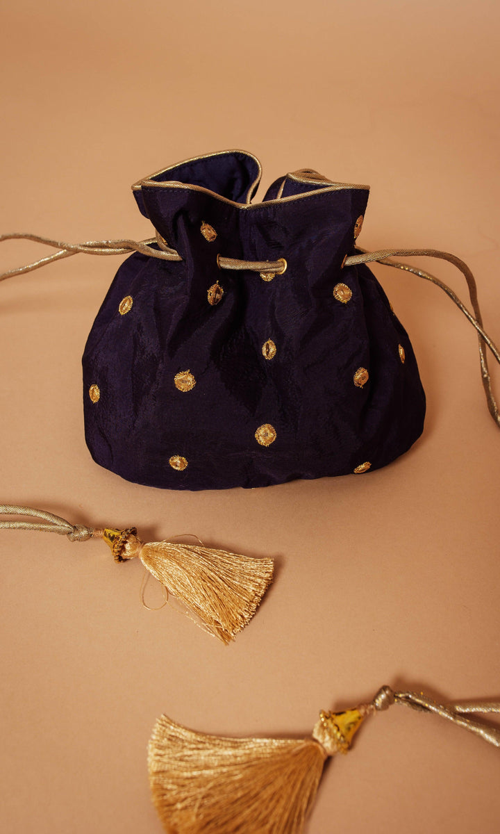 BLUE POTLI BAG WITH MIRROR WORK - Raas