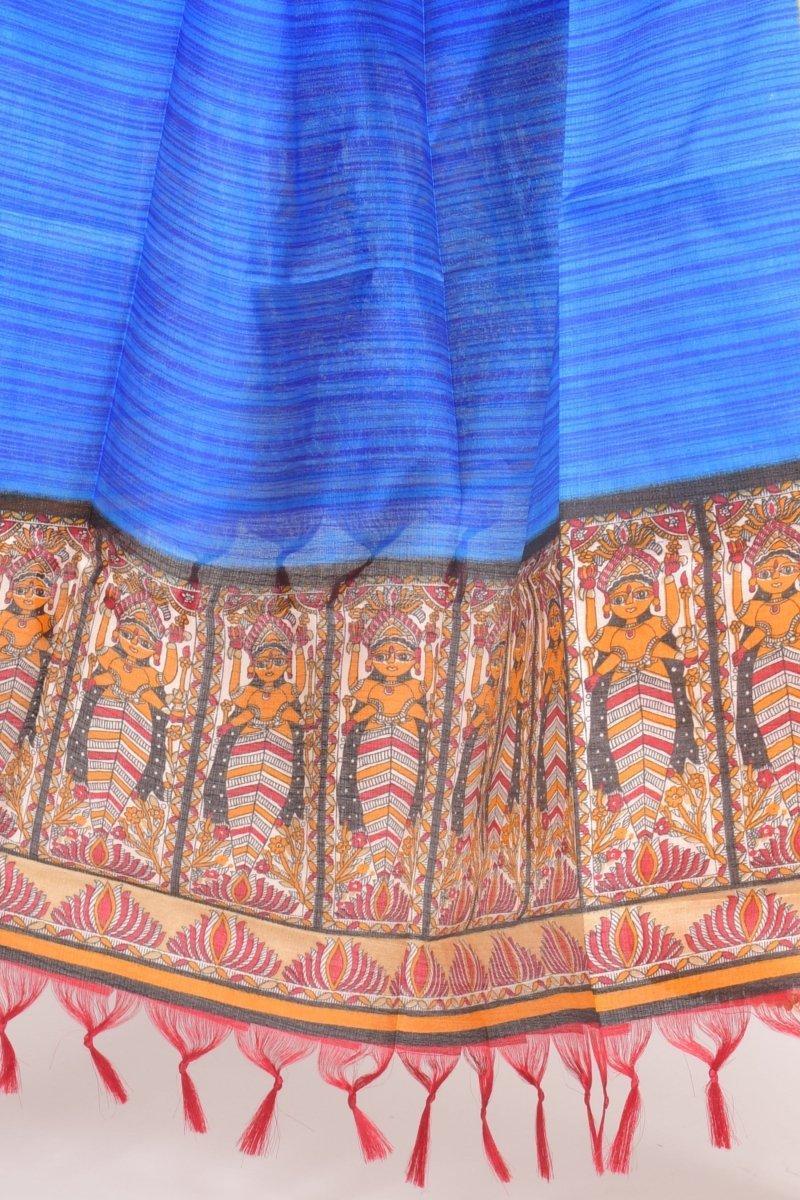 Blue Printed Border Dupatta With Tassels RAAS