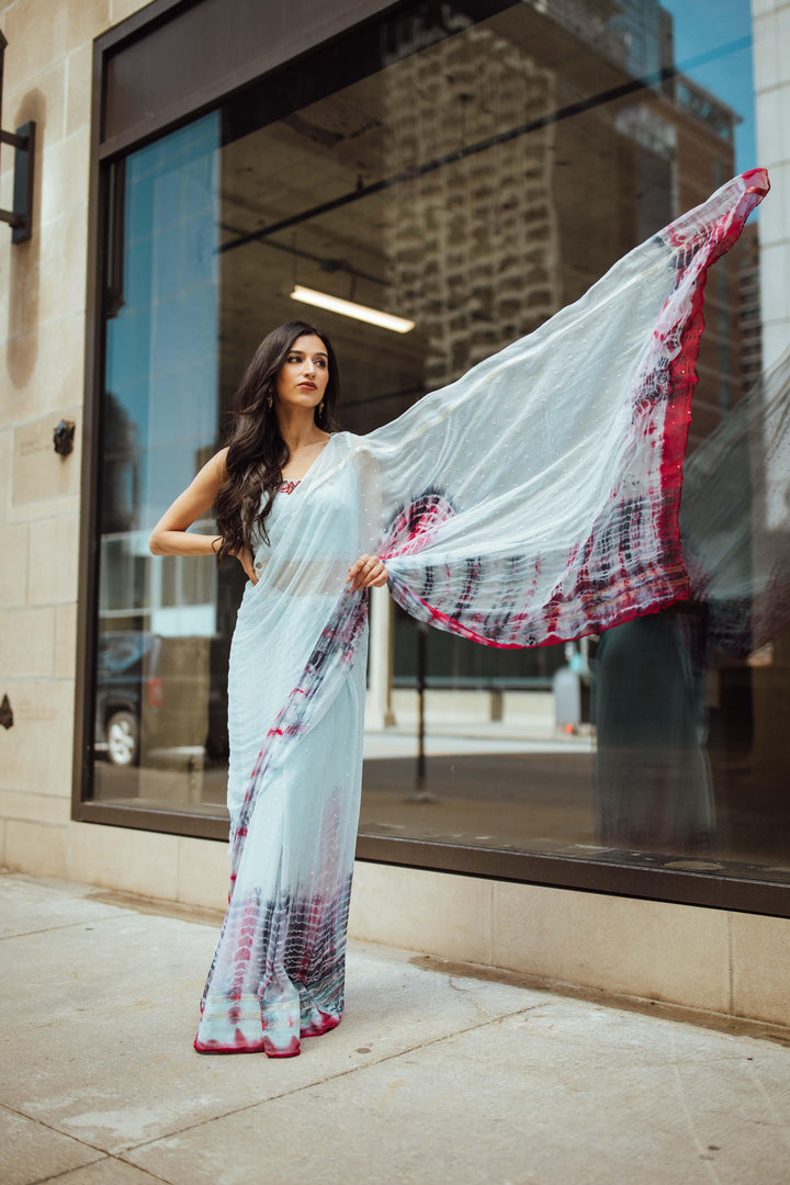 Blue tie dye Saree - Raas