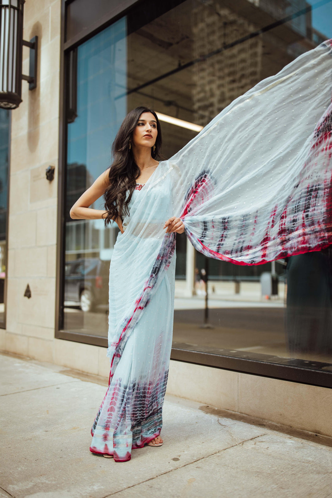 Blue tie dye Saree - Raas
