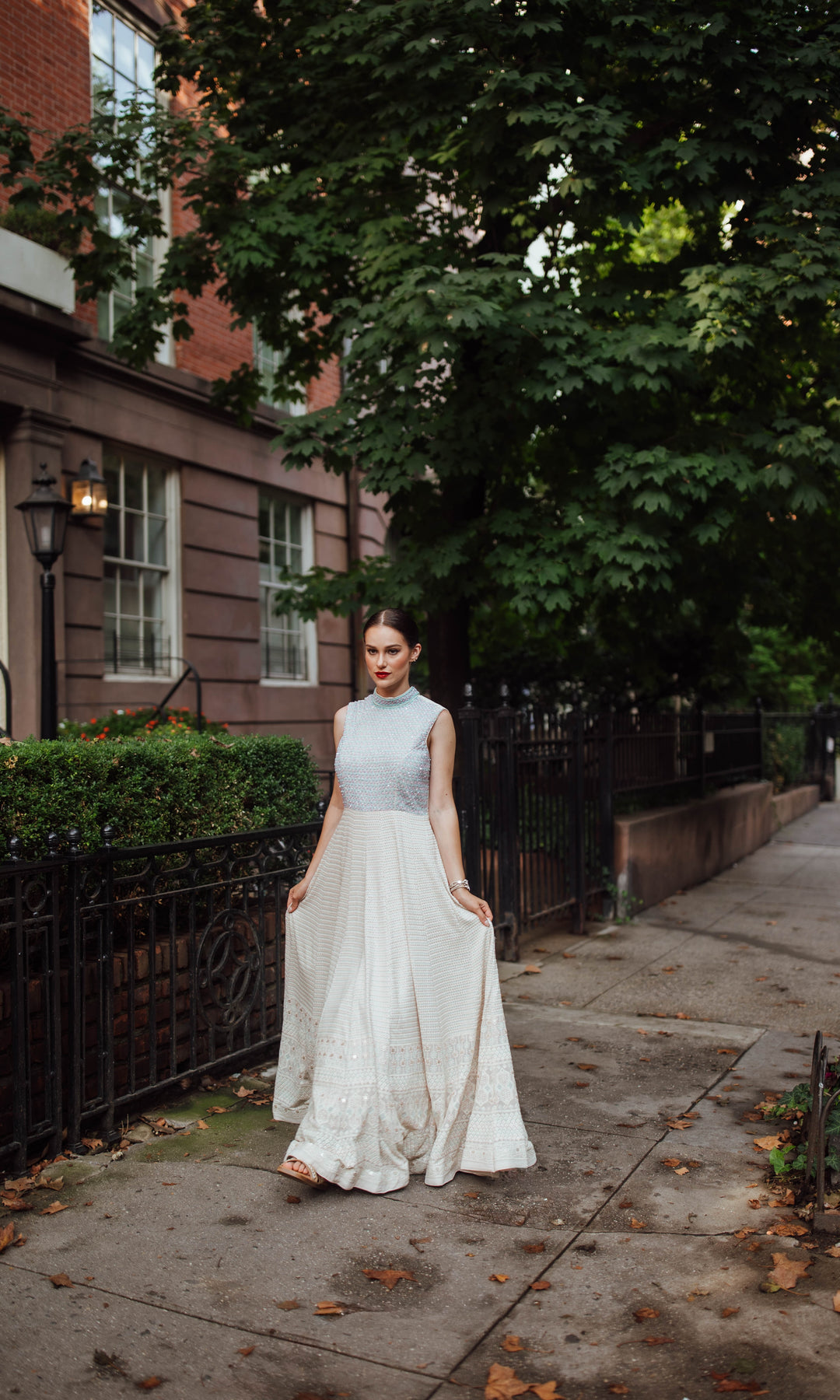 Manya Gown Dress with all over chikankari embroidery and hand embroidered torso