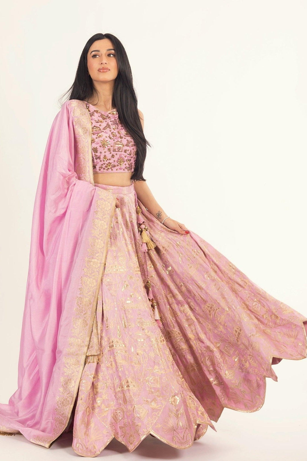 Blush Pink Banarasi Silk Lehenga Choli Set - Raas