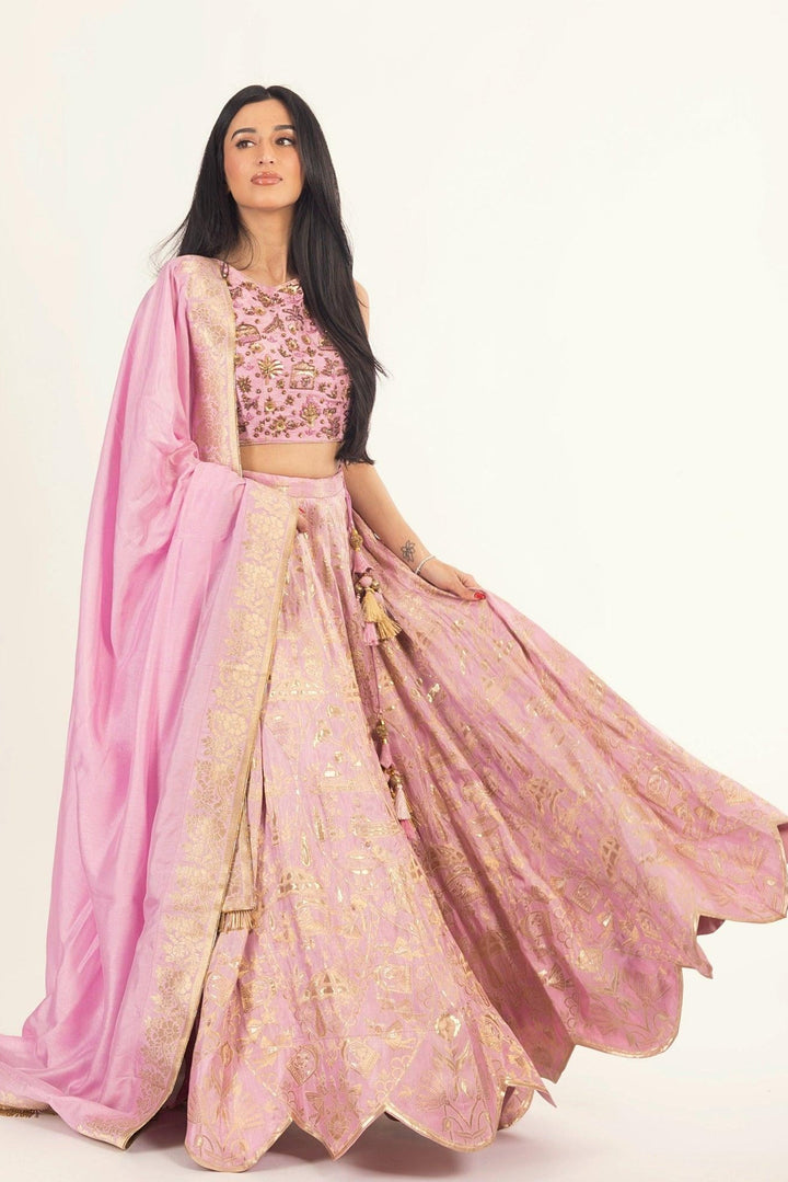 Blush Pink Banarasi Silk Lehenga Choli Set - Raas