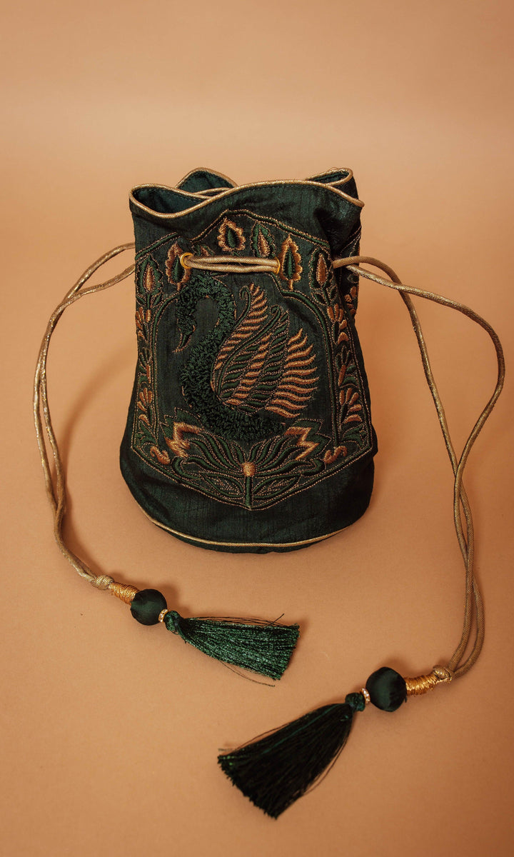 Camila Green & Gold Potli Bag - Raas