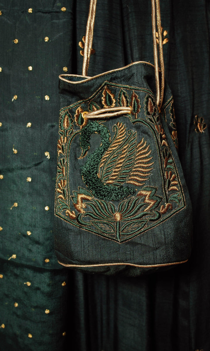 Camila Green & Gold Potli Bag - Raas