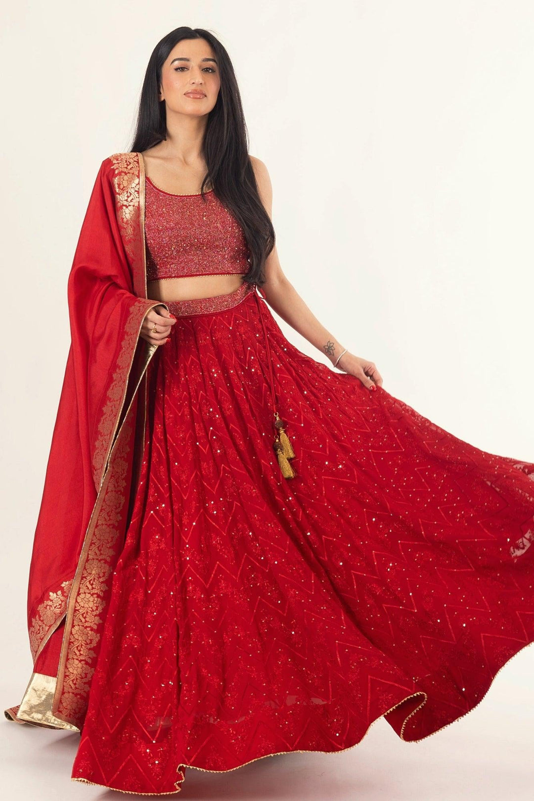 Carmella Red Lehenga Choli Set with Sequins Embroidery - Raas