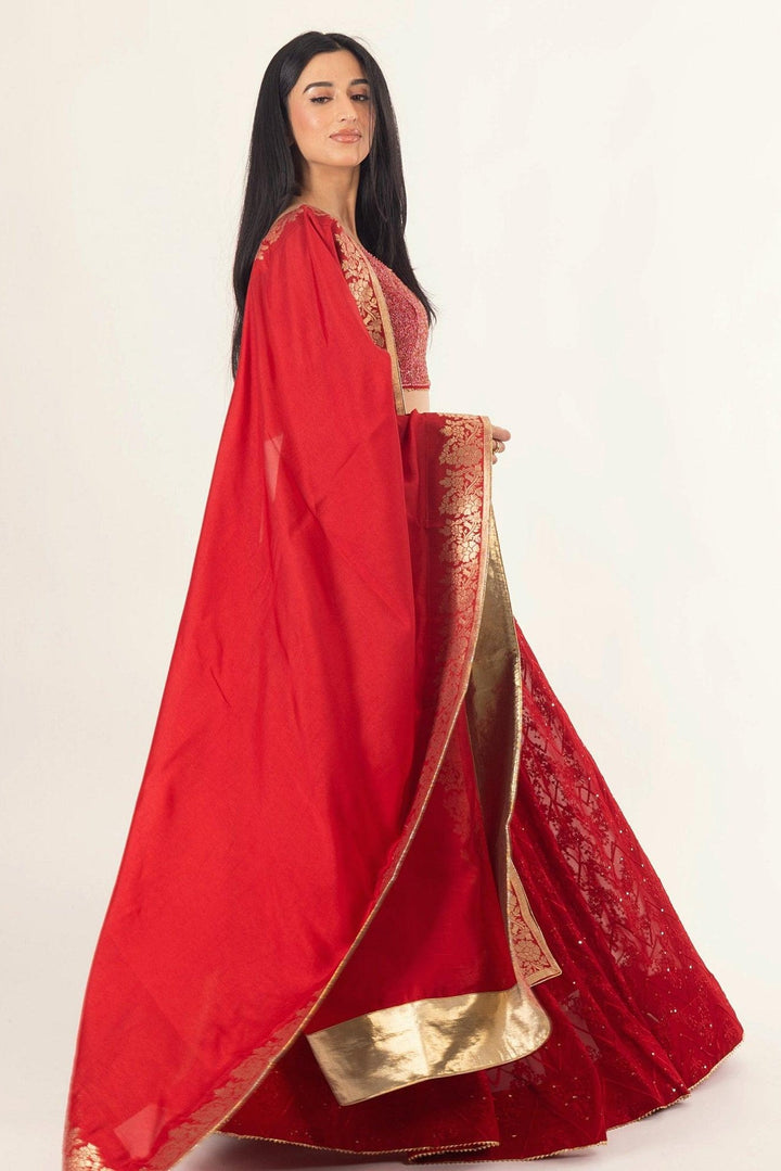 Carmella Red Lehenga Choli Set with Sequins Embroidery - Raas