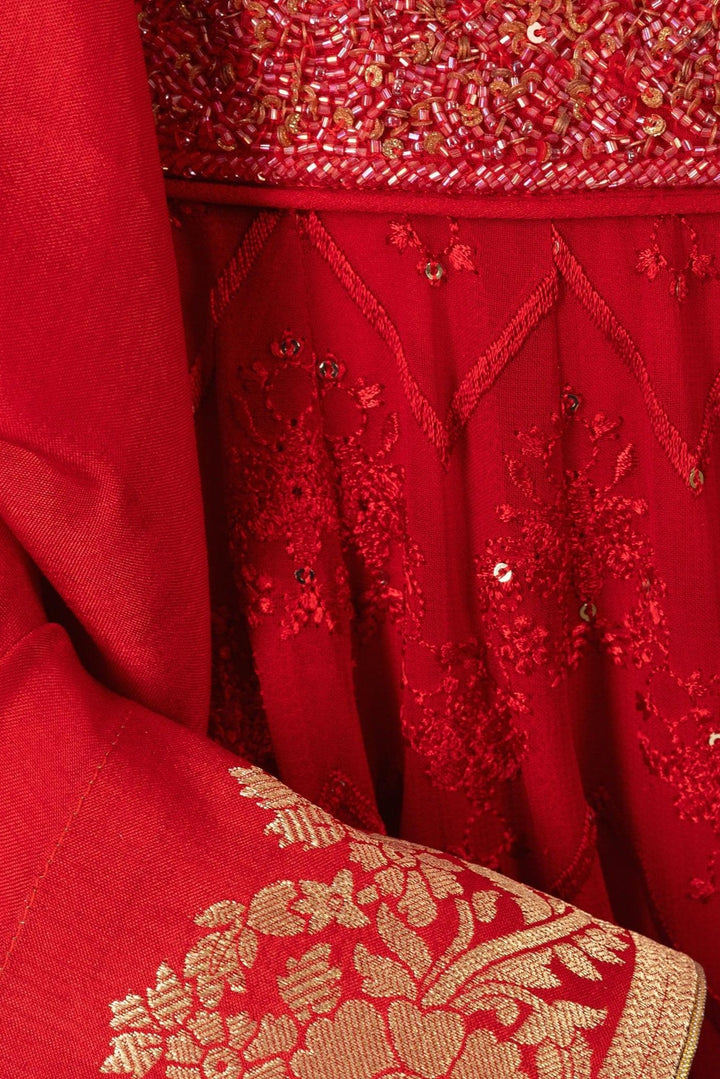 Carmella Red Lehenga Choli Set with Sequins Embroidery - Raas