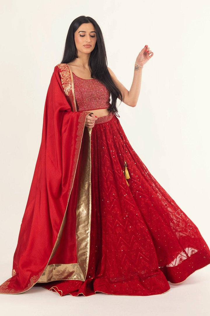Carmella Red Lehenga Choli Set with Sequins Embroidery - Raas