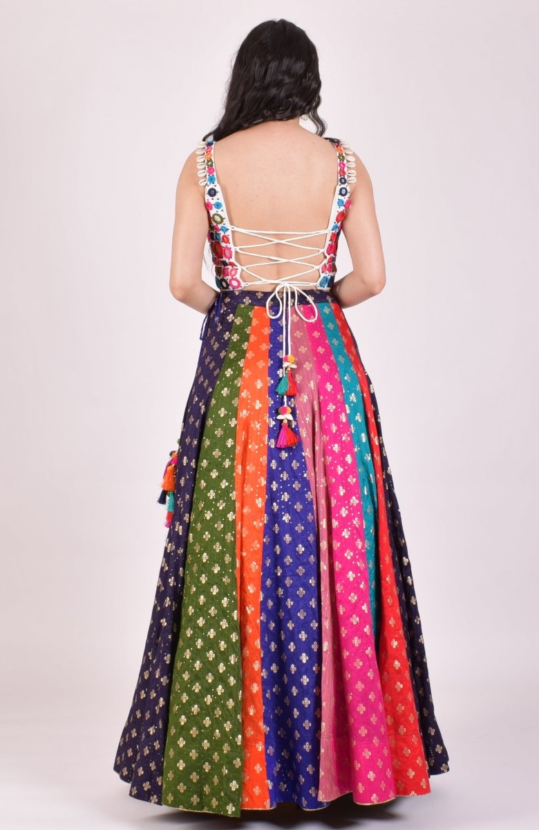 White Multicolor Chaniya Choli - Raas